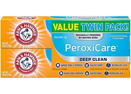 Arm & Hammer Baking Soda & Peroxide Toothpaste, Tartar Control, Deep Clean, Fresh Mint 6 Ounce (Pack Of 6)