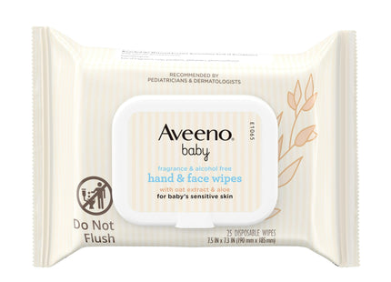 Aveeno Baby Hand & Face Cleansing Wipes, Oat Extract, Fragrance Free, 25 ct (PacK Of 24)