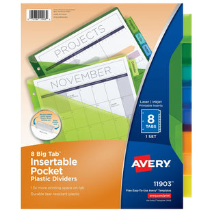 Avery  (11903) Tab Plastic Dividers with Slash Pocket, 8 Tab, Letter Size, 8-Tab (Pack Of 12)