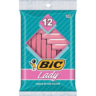 BIC Lady Shaver Women's Disposable Razor, Sensitive Skin, Single Blade, Shaving Bikini Area, 12 Count (Pack Of 4)