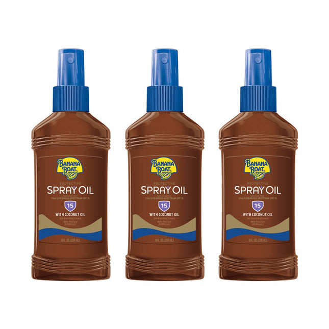 Banana Boat Protective Broad Spectrum SPF 15 Tanning Spray Oil Sunscreen, 8 Ounce (Pack Of 3)