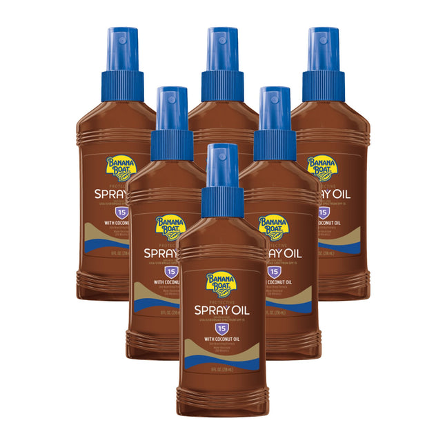 Banana Boat Protective Broad Spectrum SPF 15 Tanning Spray Oil Sunscreen, 8 Ounce (Pack Of 6)