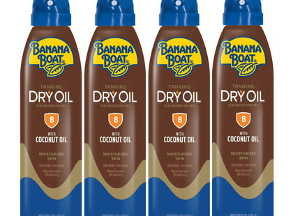 Banana Boat Tanning Dry Oil Clear Spray Sunscreen SPF8, Oxybenzone Free, 6 Ounce (Pack Of 4)