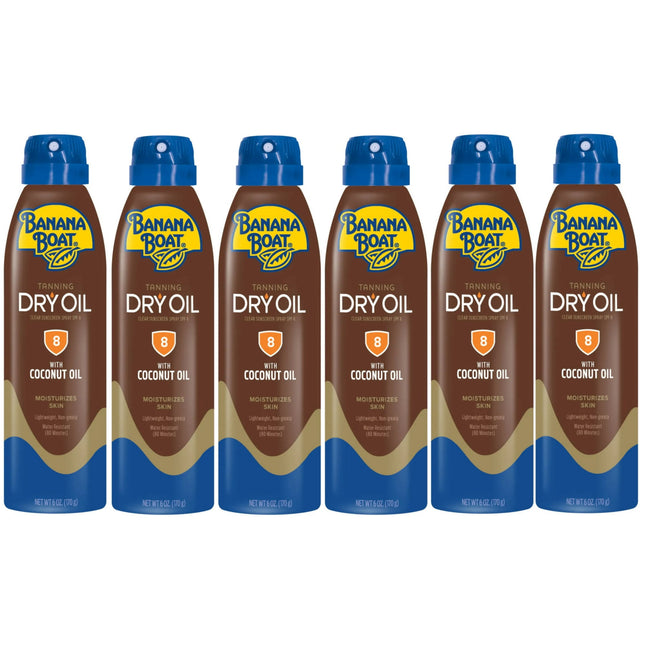 Banana Boat Tanning Dry Oil Clear Spray Sunscreen SPF8, Oxybenzone Free, 6 Ounce (Pack Of 6)