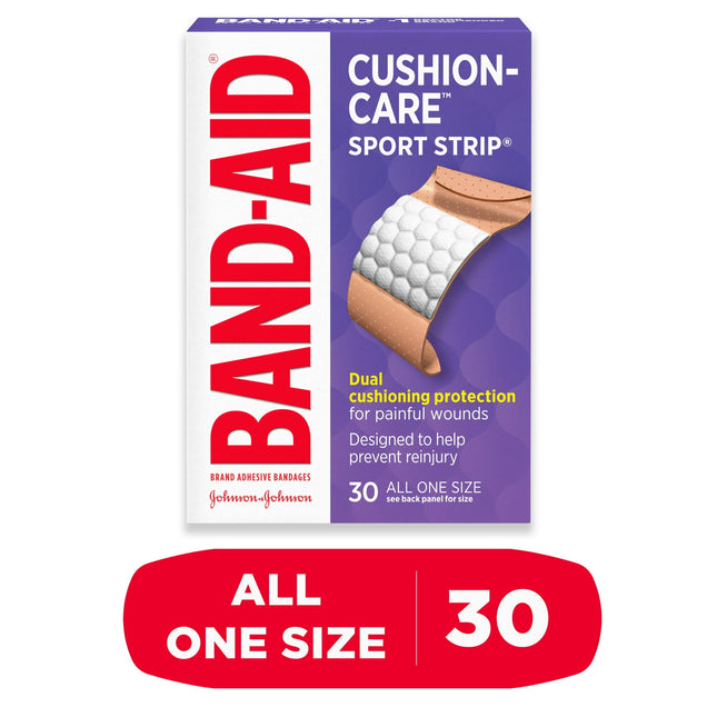 Band-Aid Brand Cushion Care Sport Strip Adhesive Bandages, cushioning Wound Protection, 30 ct (Pack Of 1)