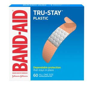 Band-Aid Brand Tru-Stay Plastic Strips Adhesive Bandages All One Size 60 Ct (Pack Of 2)