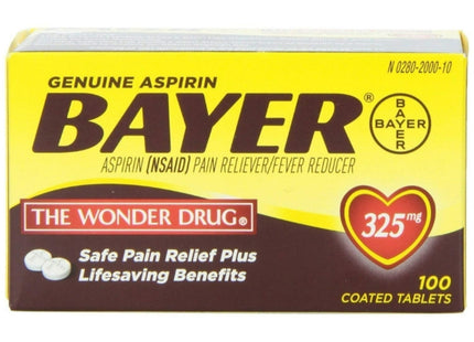 Genuine Bayer Aspirin Pain Reliever, Fever Reducer, 325mg Coated Tablets, 100 Count (Pack Of 6)