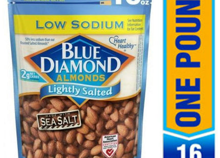 Blue Diamond Almonds, Low Sodium, Lightly Salted, Snack Nuts, Resealable Bag, 16 Ounce (Pack Of 24)