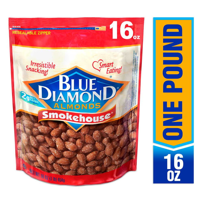 Blue Diamond Almonds Gluten Free Smokehouse Flavored Snack Nuts 16oz (6 Pack) - Food & Beverages > Baking Desserts Seeds