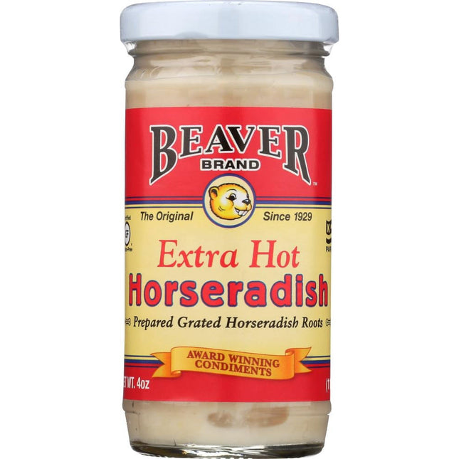 Beaver Extra Hot Horseradish Jar, fresh-grated horseradish roots, really spicy, 4 Ounce (Pack Of 2)