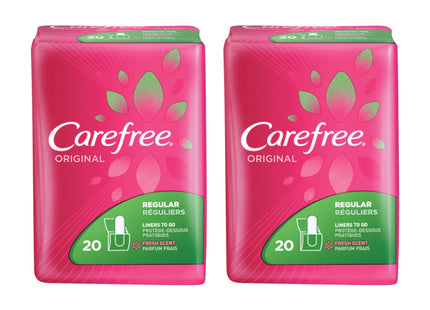 Carefree Original Regular To Go Pantiliners, Wrapped, Fresh Scent 20 Count (Pack Of 2)