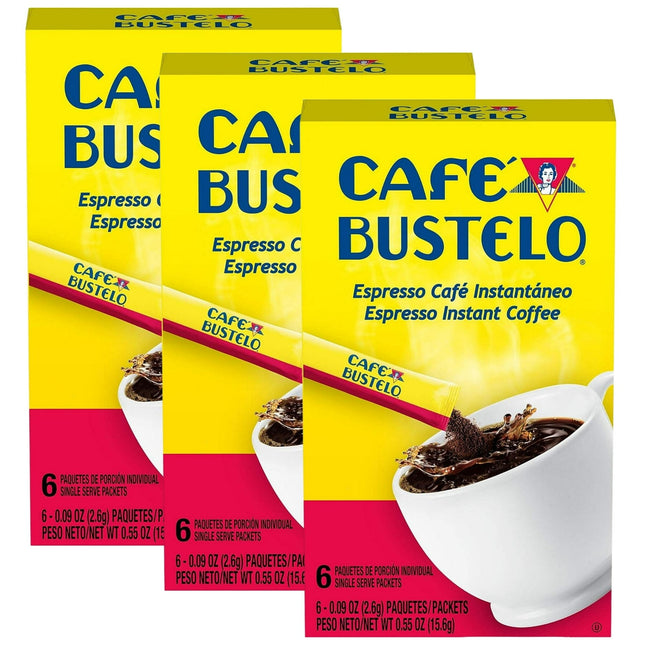 Cafe Bustelo Instant Espresso Style Dark Roast Instant Coffee, Single Serve Packet 6 Count (Pack Of 3)