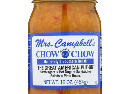 Mrs. Campbell's All Natural Sweet Southern Chow Chow Relish, No Artificial Flavors, Gluten Free, 16 Ounce (Pack Of 6)