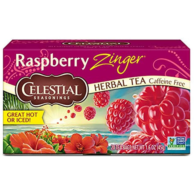 Celestial Seasonings Raspberry Zinger Naturally Caffeine-Free Herbal Tea, 20 Count (Pack Of 4)