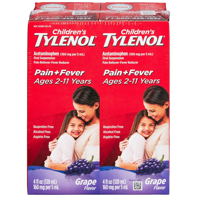 TYLENOL Children's Infants Acetaminophen Liquid, Oral Suspension Grape Splash Flavor, 4 Fluid Ounces (Pack Of 2)