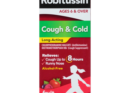 Robitussin Children's Long-Acting Cough and Cold Long Acting Liquid, Fruit Punch, 4 Ounce (Pack Of 24)