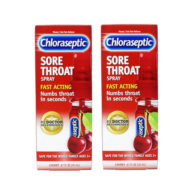 Chloraseptic Sore Throat Spray Pocket Pump, Cherry 0.67 Ounce 20 Ml Bottle (Pack Of 2)