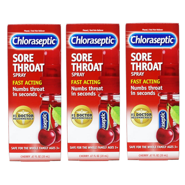 Chloraseptic Sore Throat Spray Pocket Pump, Cherry 0.67 Ounce 20 Ml Bottle (Pack Of 3)