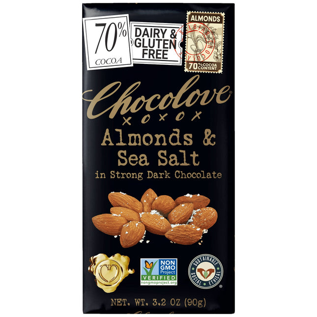 Chocolove Xoxox Almonds & Sea Salt In Strong Dark Chocolate, 3.2 OZ (Pack Of 6)