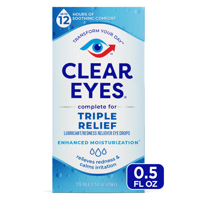 Clear Eyes Triple Relief Lubricant Eye Drops 0.5 Fl Oz (Pack Of 8)