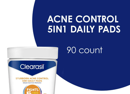 Clearasil ultra 5 in 1 Acne Control Treatment Facial Cleansing Daily Pads, Skincare, 90 Count (Pack Of 12)