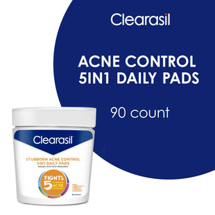 Clearasil ultra 5 in 1 Acne Control Treatment Facial Cleansing Daily Pads, Skincare, 90 Count (Pack Of 12)