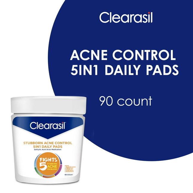 Clearasil ultra 5 in 1 Acne Control Treatment Facial Cleansing Daily Pads, Skincare, 90 Count (Pack Of 1)