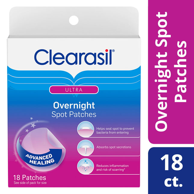 Clearasil Overnight Spot Patches, Advanced Healing, Hydrocolloid Acne Pimple Trea, 18 Count (Pack Of 1)