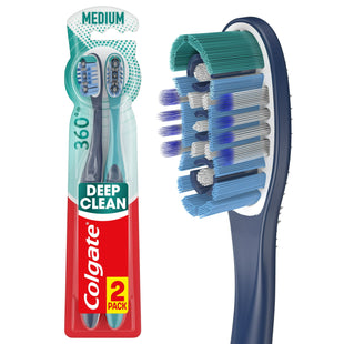 Colgate 360 Whole Mouth Clean Medium Toothbrush, Adult Toothbrush, 2 Count (Pack Of 2)