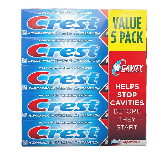 Crest Fluoride Cavity Protection Toothpaste, Regular Past, 8.20 Ounce (Pack Of 5)