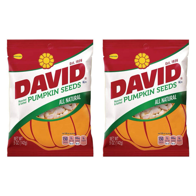 David All Natural Pumpkin Salted and Roasted Seeds nuts, Keto Friendly Snack, 5 Ounces Bags (Pack Of 2)