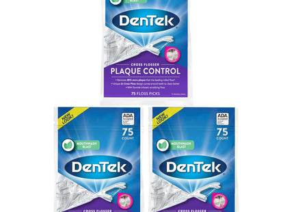 DenTek Cross Flosser Plaque Control Floss Picks X-Shaped Floss 75 Count (Pack Of 2)