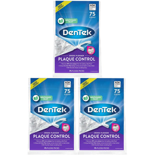 DenTek Cross Flosser Plaque Control Floss Picks X-Shaped Floss 75 Count (Pack Of 3)