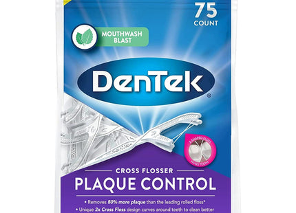 DenTek Cross Flosser Plaque Control Floss Picks X-Shaped Floss 75 Count (Pack Of 2)