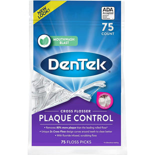 DenTek Cross Flosser Plaque Control Floss Picks X-Shaped Floss 75 Count (Pack Of 2)