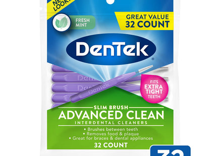 DenTek Slim Brush Advanced Clean Interdental Cleaners Tight 32 Count (Pack Of 1)