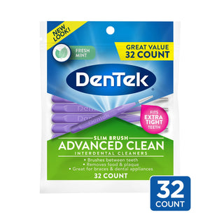 DenTek Slim Brush Advanced Clean Interdental Cleaners Tight 32 Count (Pack Of 3)