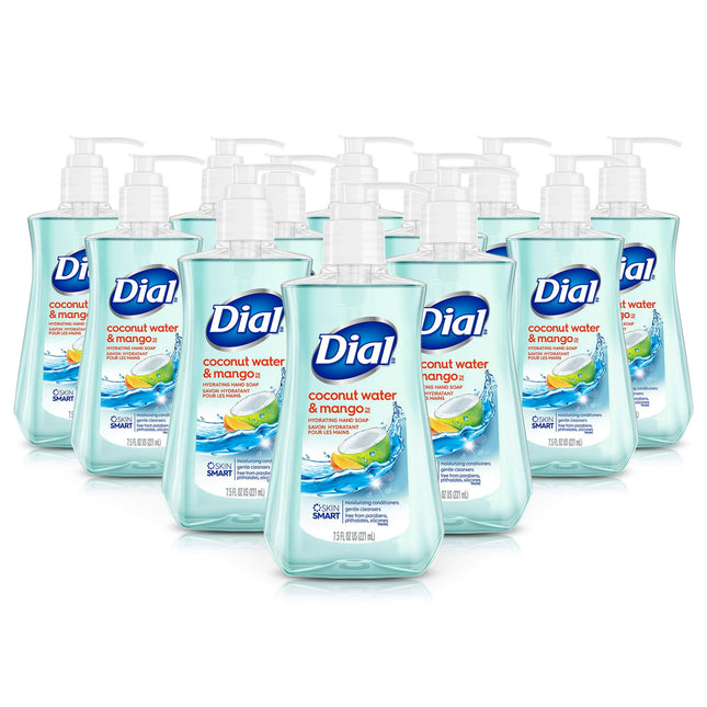 Dial Antimicrobial Liquid Hand Soap, Coconut Water & Mango, Pump Bottle, 7.5 fl Ounce (Pack Of 12)