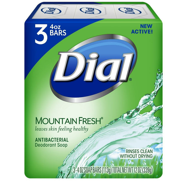 Dial Antibacterial Deodorant Bar Soap, Mountain Fresh, for Unisex, 3 Bars 4 Ounce Each (Pack Of 1)