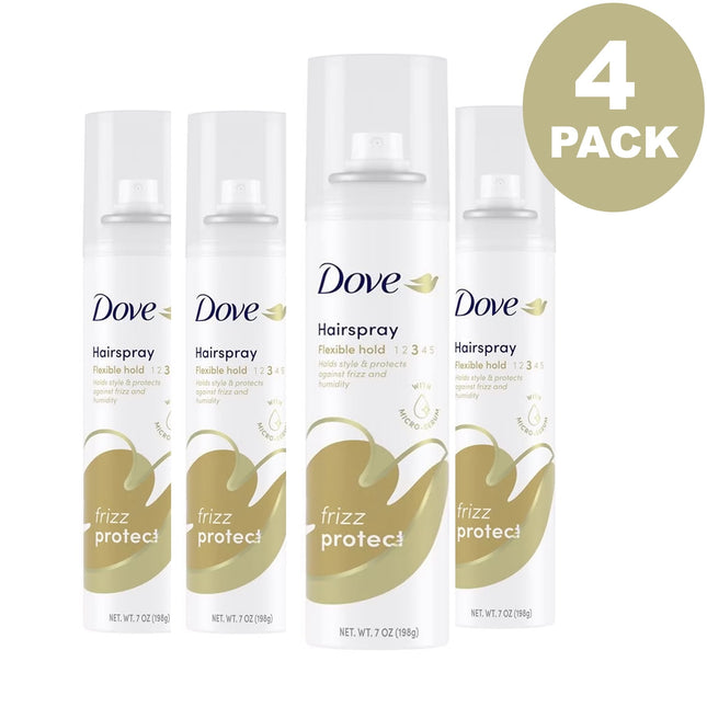 Dove Style+Care Strength & Shine, Hairspray Flexible Hold, Frizz Protect, Aerosol Can, 7 Ounce (Pack Of 4)