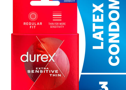 Durex Extra Sensitive Lubricated Latex Condoms, 3 Count (Pack Of 6)