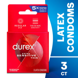 Durex Extra Sensitive Lubricated Latex Condoms, 3 Count (Pack Of 6)