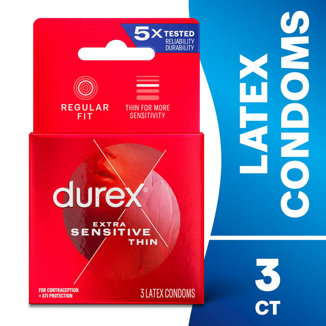 Durex Extra Sensitive Lubricated Latex Condoms, 3 Count (Pack Of 1)