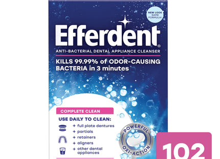 Efferdent Original Anti-Bacterial, Retainer and Denture Complete Cleanser Tablets, 102 Tablets (Pack Of 6)