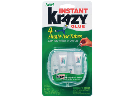 Krazy Instant Glue, All Purpose Glue, Single Use Tubes, 0.5 Ounce, 4 count Per Pack (Pack Of 12)