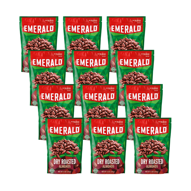 Emerald Nut Almond Dry Roasted, Non-GMO, No Artificial Preservatives Or Flavors, Resealable Bag, 5 Ounces (Pack Of 12)