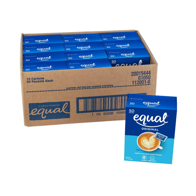 Equal Zero Calorie Sweetener Packets Sugar Substitute, No Calories Artificial, 50 Count (Pack Of 12)