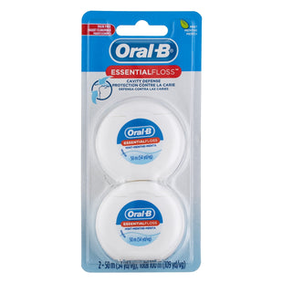 Essential Oral-B Essential Floss, Cavity Defense, Mint Waxed, Dental Floss, 50 M 2 Count (Pack Of 12)