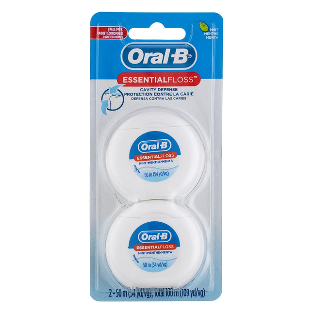 Essential Oral-B Essential Floss, Cavity Defense, Mint Waxed, Dental Floss, 50 M 2 Count (Pack Of 1)