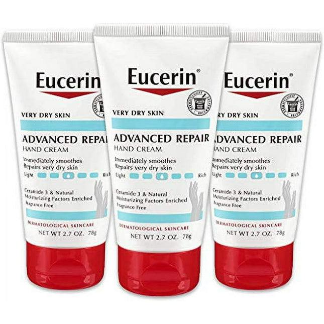 Eucerin Advanced Repair Extra-Enriched Hand Cream, Hand Moisturizer Enriched, Fragrance Free, Travel Size, 2.7 Ounce (Pack Of 3)